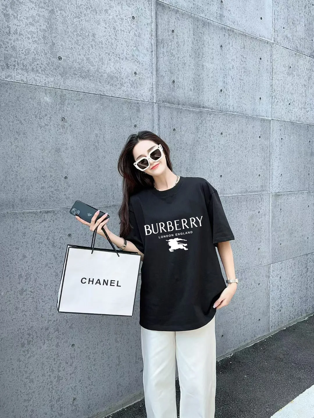 P80✨🔥 [Burberry] 2026FW short-sleeved T-shirt BBR letter LOGO printing Premium 26s double yarn 300g fabric Heavy fabric Customized frame rib same cylinder dyeing Complete three labels Men and women Same Style Color: Black White Blue Size: S M L XL 2XL